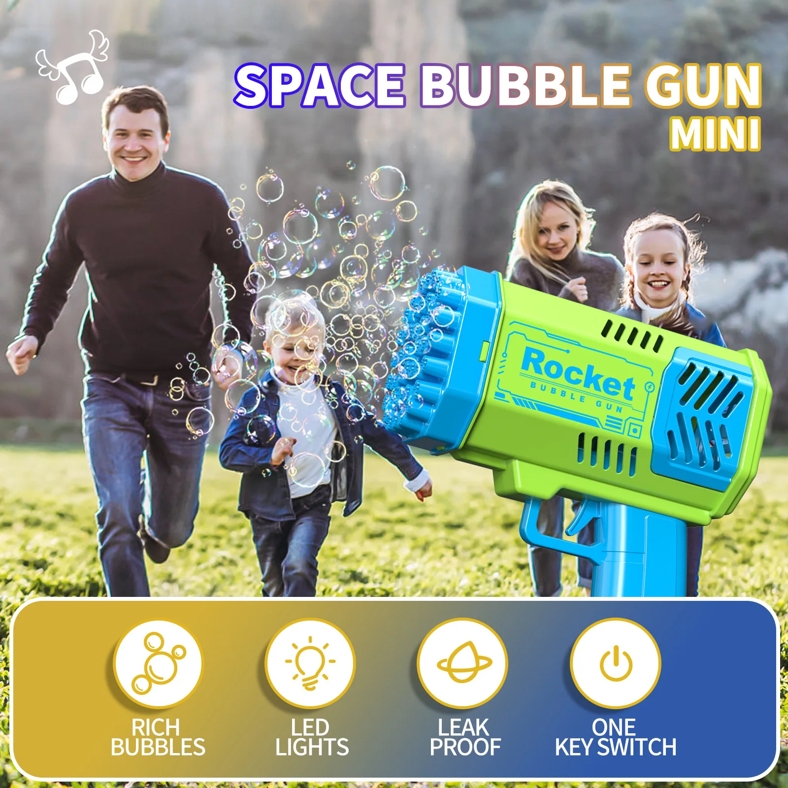 Unisex Summer Outdoor Electric 40 Holes Rocket Automatic Soap Bubble Gun Machine ABS Toy Educational for Kids Years Made Plastic - Image 6