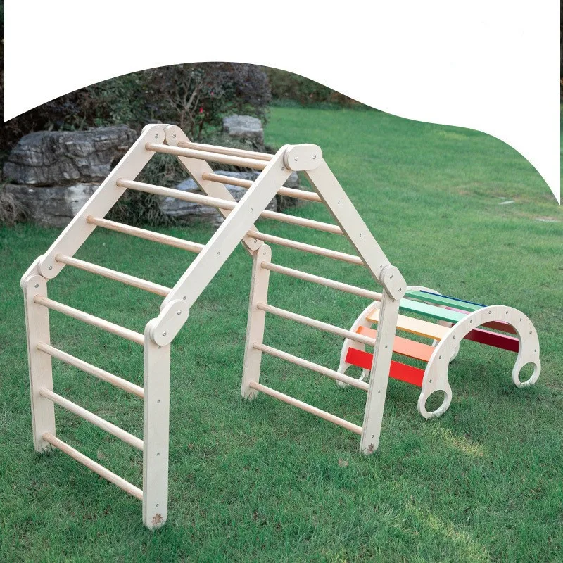 Children's Indoor Outdoor Playground Play Foldable Exercise Kids Triangle Slide Ramp Grid Wooden Climbing Frame - Image 6