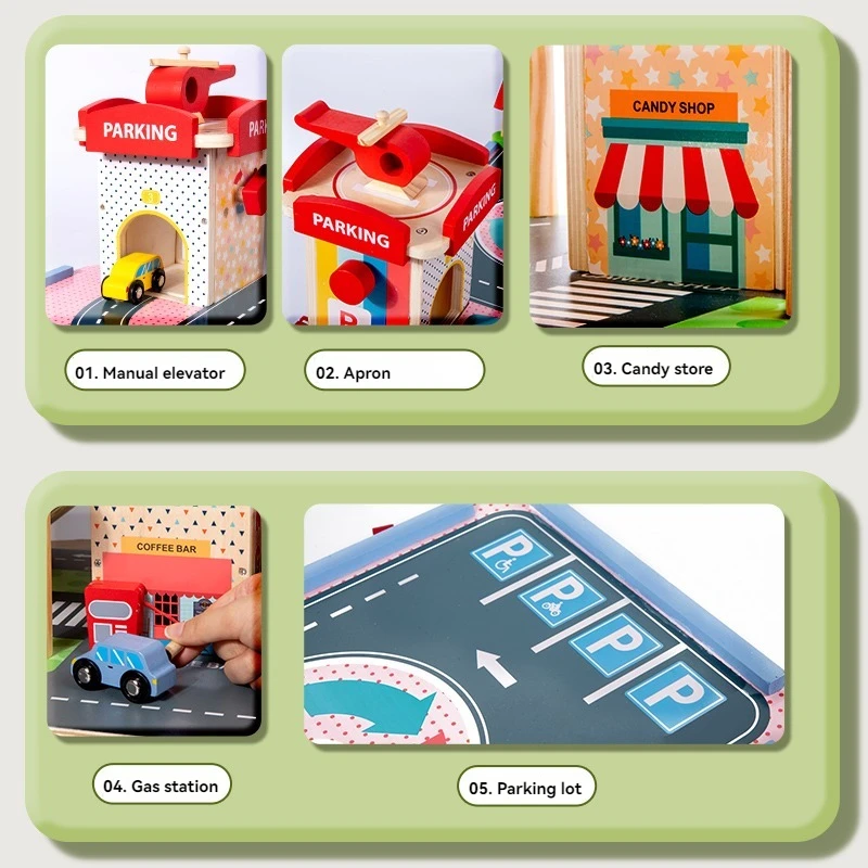 Factory Direct Sales Wooden Multilevel Parking Lot Toy Kids Early Educational Play Wooden Car Parking 2-7 Years - Image 3