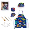 11PCS Kids Baking Set Cooking Set Dinosaur Apron and Chef Hat Set for 3~8 Year Old Girls Boys Role Play Toys