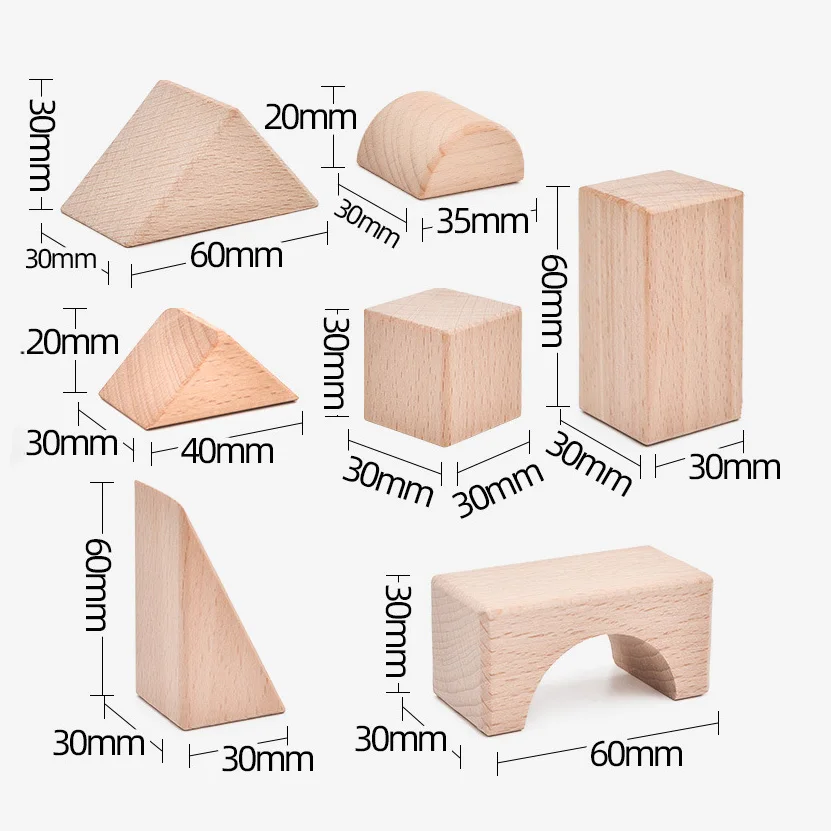 Unisex 100 Pieces Natural Wood Stacking Block Toy Montessori Early Education Unpainted Wood Building Block Pretend Role Play Toy - Image 6