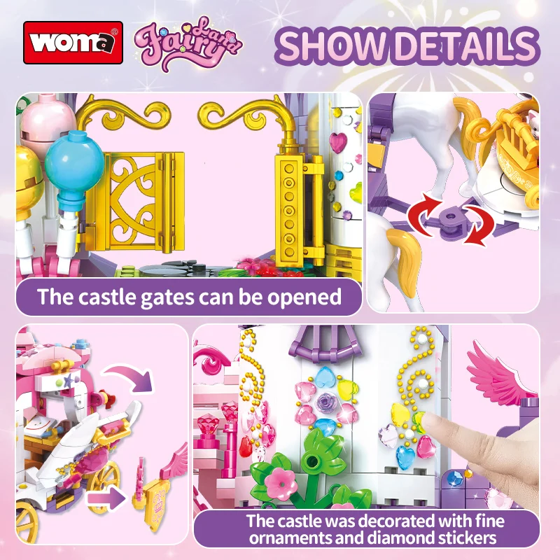 WOMA TOYS 11054 DIY Educational Building Block Set Princess Prince Fairyland Castle Model Toy Carriage Play House 11054 Pieces - Image 5
