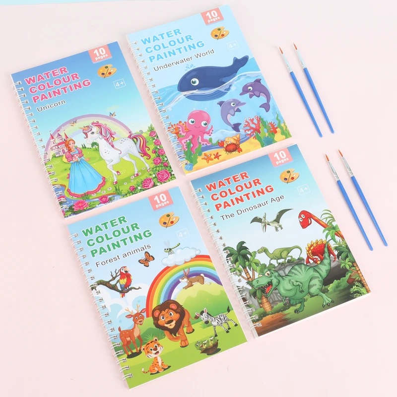 Watercolor Painting Books with Brush Set Kids Drawing Books Cheap Coloring Book for Children - Image 2