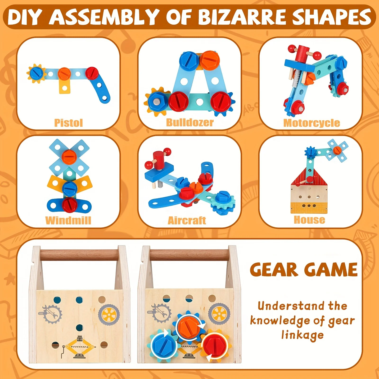 JXD Wooden Kids Tool Set Toddler Tool Box with Door Lock Lock Wooden Tool Kit Construction Toy Stem Educational Cosplay Toy - Image 4