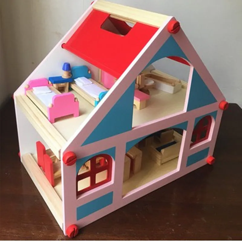 Wooden Role Play Toys Kids Simulation Villa Set Wooden Portable Doll House Toys for Girls' Birthday Gift - Image 6