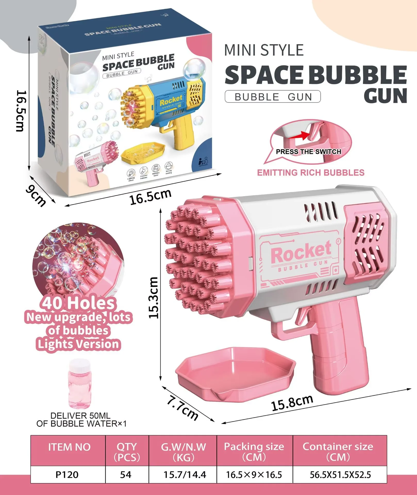 Unisex Summer Outdoor Electric 40 Holes Rocket Automatic Soap Bubble Gun Machine ABS Toy Educational for Kids Years Made Plastic - Image 7