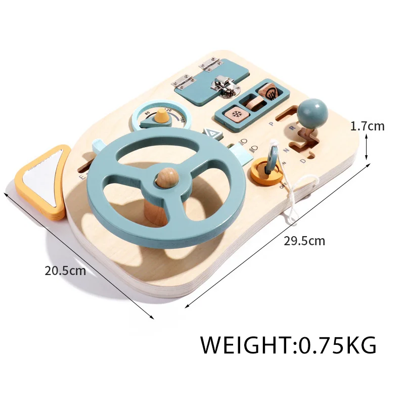 New Designed Wooden Simulate Driving Steering Wheel Busy Board Montessori Early Education Driver Pretend Play Toy Set - Image 5