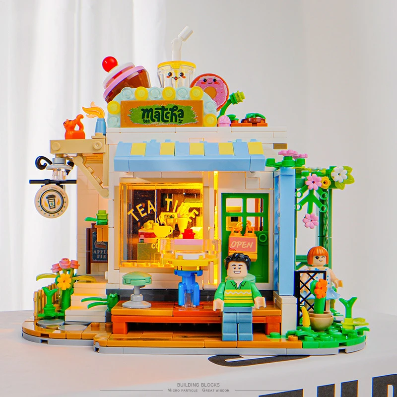 Mini Town Building Blocks Sets Plastic 40-Piece Mini Bricks 3D Model Light Flower Shop Afternoon Tea Bakery Drawing Room Play - Image 5