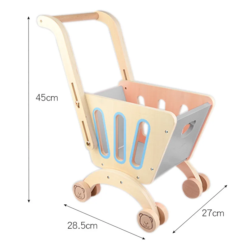 Hot Sell Simulation Wood Shopping Cart Toy Girl Supermarket Cart Role Play Toy Wooden Supermarket Cheap Shopping Trolley - Image 6