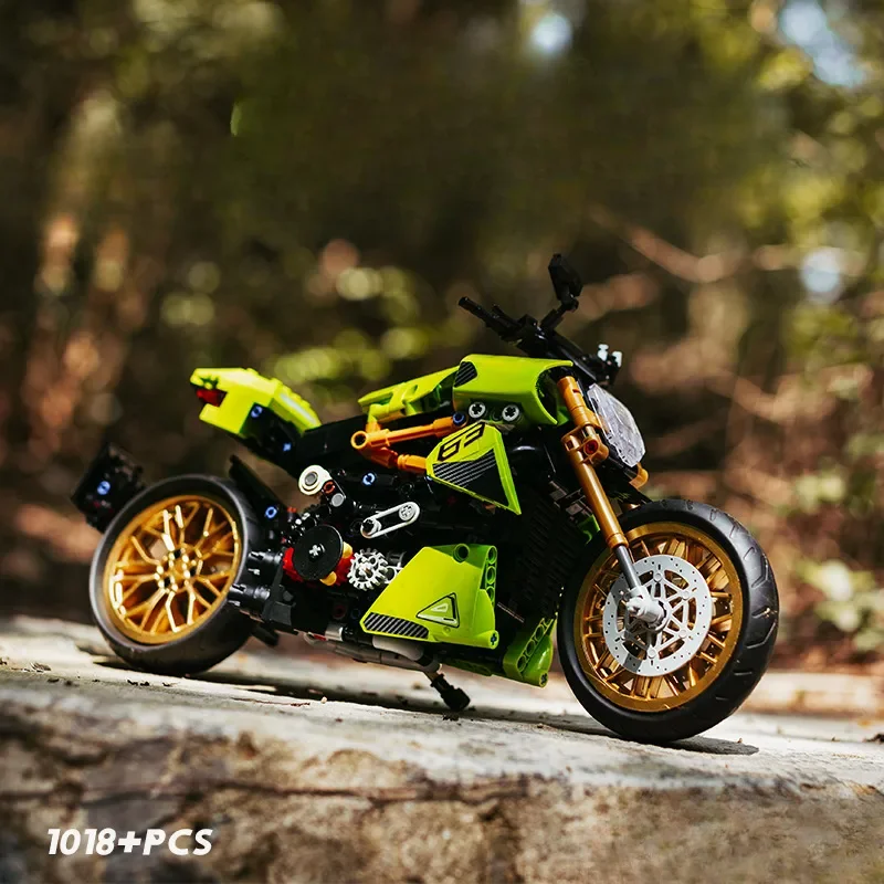 K Box 10212 Technical Green Building Block Set 1018pcs Motorbike Racing Vehicle Bricks 1:8 for Children Boys for Gifts Play - Image 6