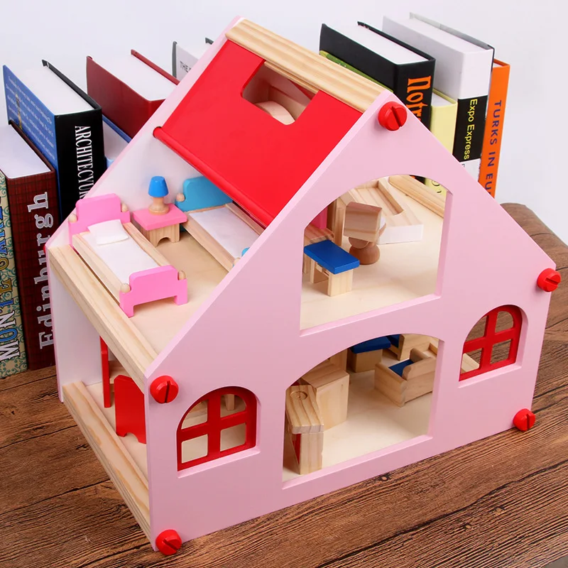 Wooden Role Play Toys Kids Simulation Villa Set Wooden Portable Doll House Toys for Girls' Birthday Gift - Image 3