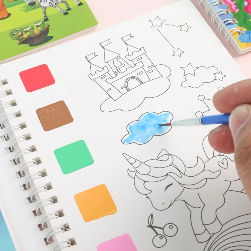 Watercolor Painting Books with Brush Set Kids Drawing Books Cheap Coloring Book for Children - Image 6