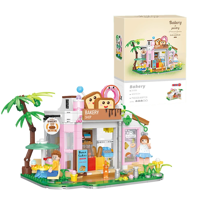 Mini Town Building Blocks Sets Plastic 40-Piece Mini Bricks 3D Model Light Flower Shop Afternoon Tea Bakery Drawing Room Play - Image 9