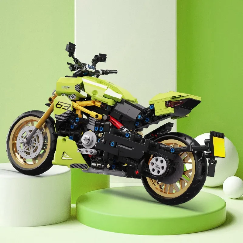 K Box 10212 Technical Green Building Block Set 1018pcs Motorbike Racing Vehicle Bricks 1:8 for Children Boys for Gifts Play - Image 4