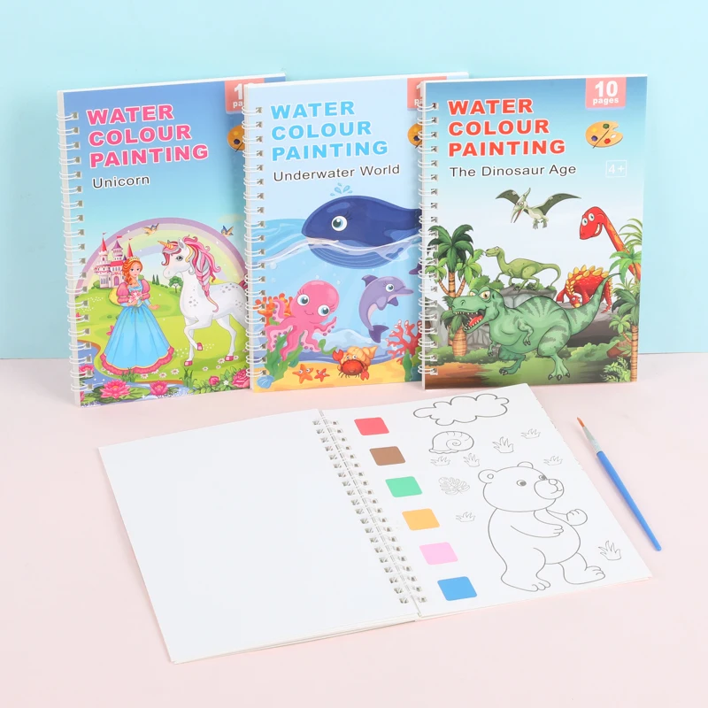 Watercolor Painting Books with Brush Set Kids Drawing Books Cheap Coloring Book for Children - Image 4