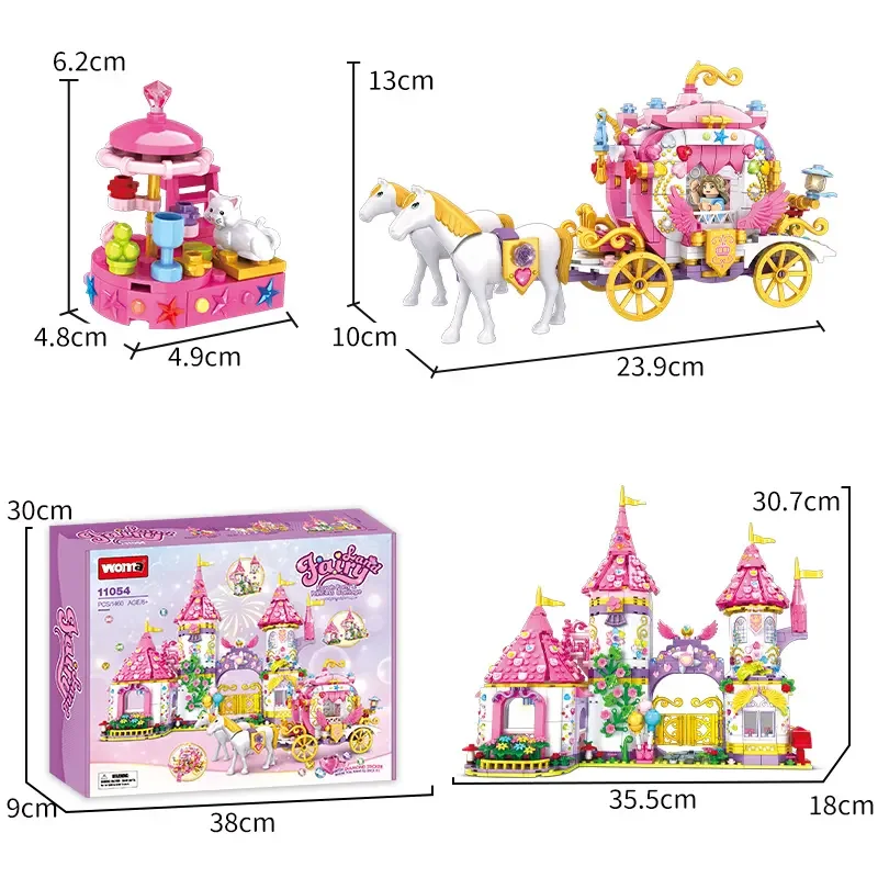WOMA TOYS 11054 DIY Educational Building Block Set Princess Prince Fairyland Castle Model Toy Carriage Play House 11054 Pieces - Image 6