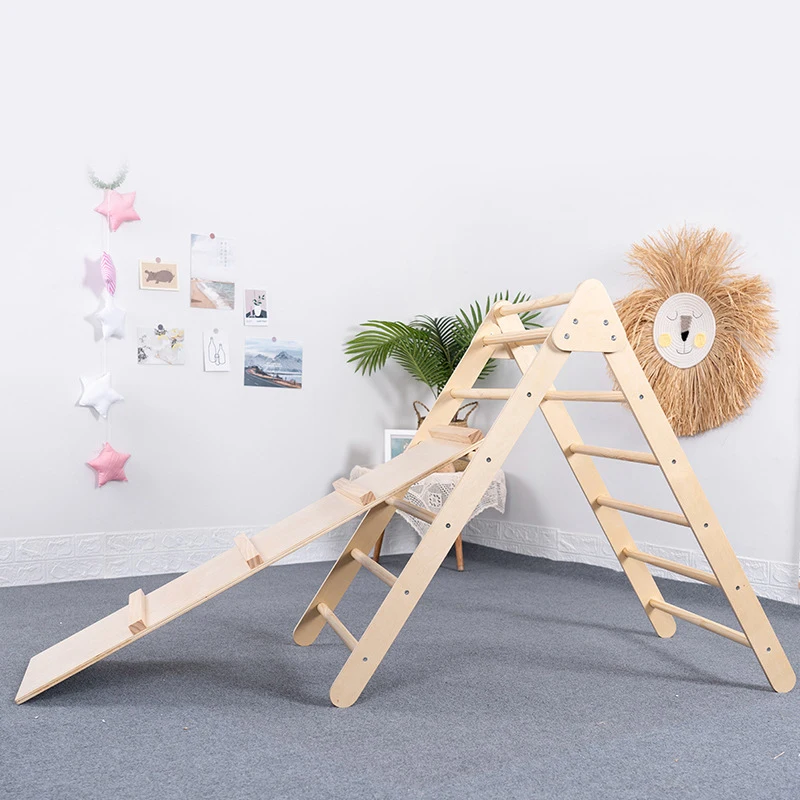 Children's Indoor Outdoor Playground Play Foldable Exercise Kids Triangle Slide Ramp Grid Wooden Climbing Frame - Image 7