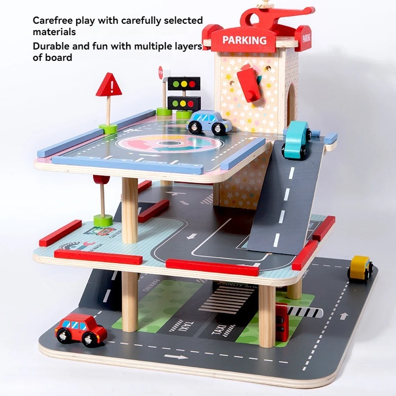 Factory Direct Sales Wooden Multilevel Parking Lot Toy Kids Early Educational Play Wooden Car Parking 2-7 Years - Image 4