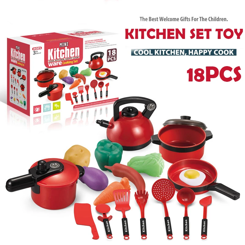 Popular Real Plastic Pretend Play Cooking Kit Set for Kids Happy Kitchen Table Toy Realistic Food Toys for Children - Image 2