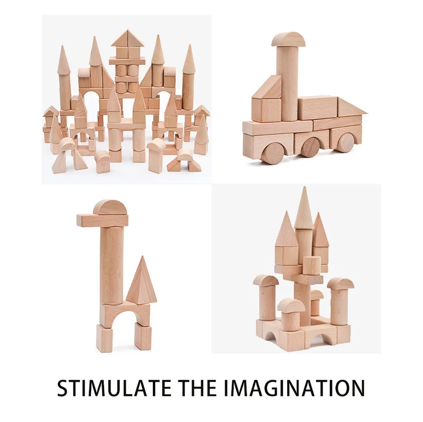 Unisex 100 Pieces Natural Wood Stacking Block Toy Montessori Early Education Unpainted Wood Building Block Pretend Role Play Toy - Image 2