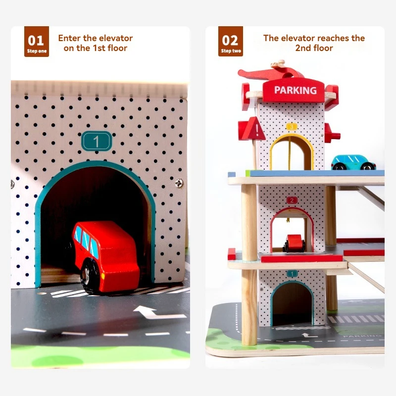 Factory Direct Sales Wooden Multilevel Parking Lot Toy Kids Early Educational Play Wooden Car Parking 2-7 Years - Image 5