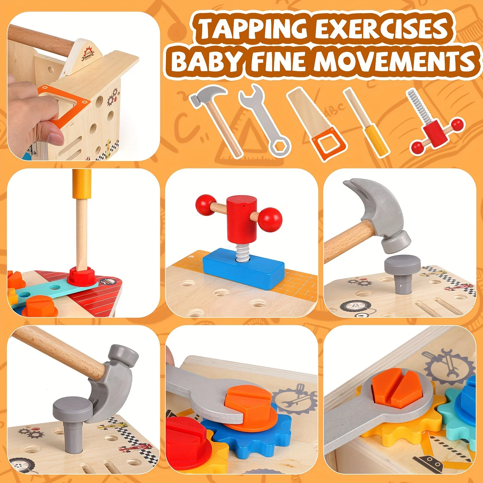 JXD Wooden Kids Tool Set Toddler Tool Box with Door Lock Lock Wooden Tool Kit Construction Toy Stem Educational Cosplay Toy - Image 3