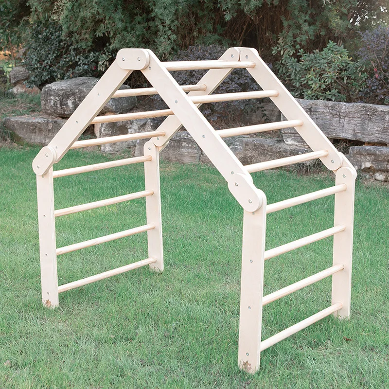 Children's Indoor Outdoor Playground Play Foldable Exercise Kids Triangle Slide Ramp Grid Wooden Climbing Frame - Image 9