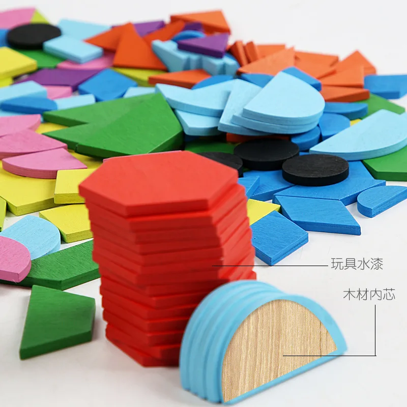 Creative 210 Pieces of Tangram Puzzle Children's Early Education Puzzle Montessori Fun Geometric Shape Jigsaw Wooden Toy - Image 2