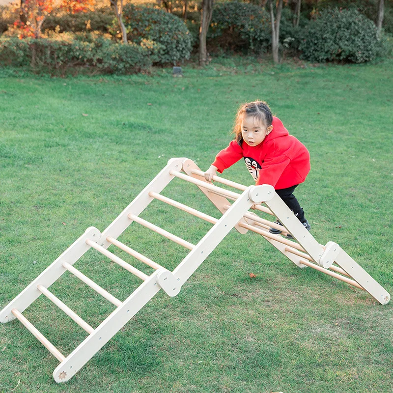 Children's Indoor Outdoor Playground Play Foldable Exercise Kids Triangle Slide Ramp Grid Wooden Climbing Frame - Image 5