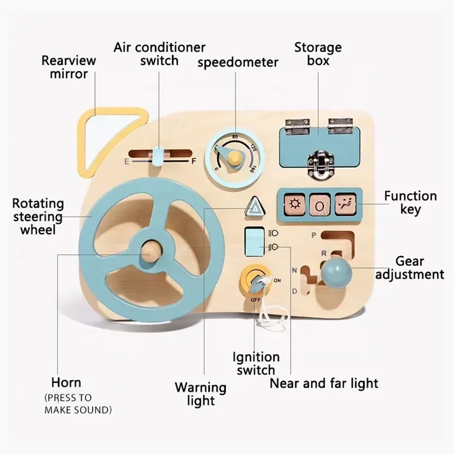 New Designed Wooden Simulate Driving Steering Wheel Busy Board Montessori Early Education Driver Pretend Play Toy Set - Image 3