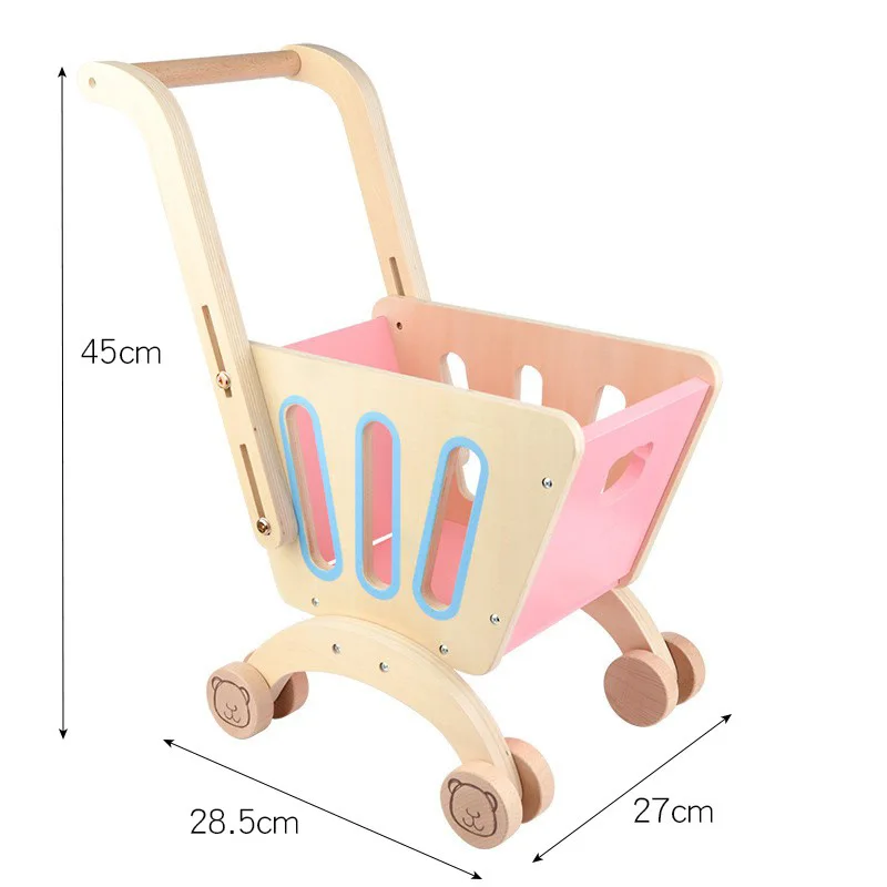 Hot Sell Simulation Wood Shopping Cart Toy Girl Supermarket Cart Role Play Toy Wooden Supermarket Cheap Shopping Trolley - Image 7
