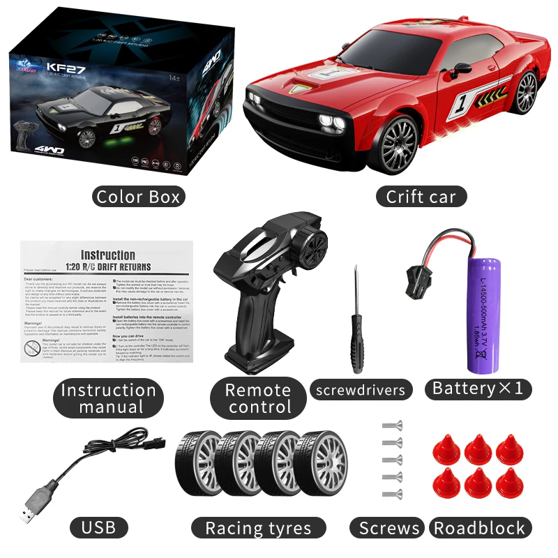 HOSHI KF27 1/20 High-Speed Vehicle 4WD Drive Radio Control Drift Car Professional Racing Car with Light 15KM/H Race RC Car Toys - Image 6