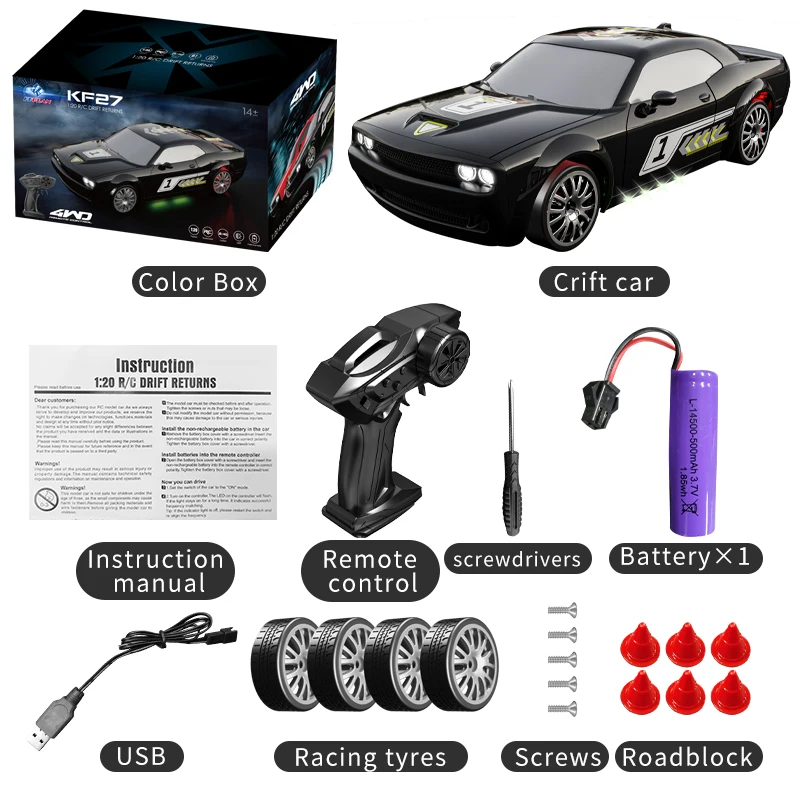 HOSHI KF27 1/20 High-Speed Vehicle 4WD Drive Radio Control Drift Car Professional Racing Car with Light 15KM/H Race RC Car Toys - Image 5