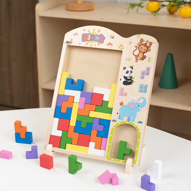 Russian Blocks Game Montessori Wooden Blocks Puzzle Brain Teasers Toy Tangram Jigsaw for Kids 3d Toys Hot Sale - Image 2