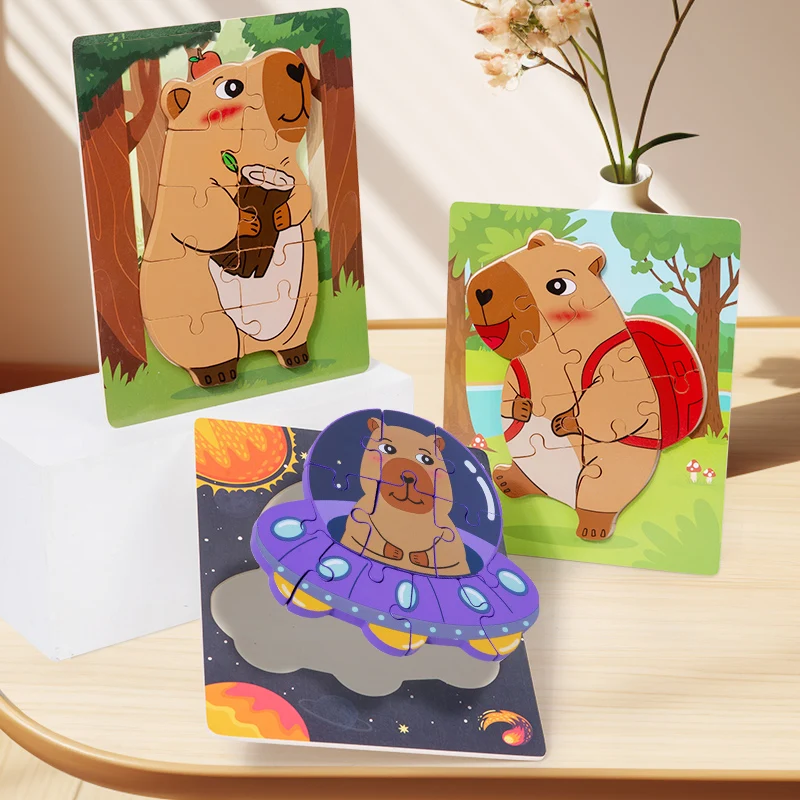 2025 New Wholesale Wooden Cartoon Animal 3D Puzzle Jigsaw Puzzle Activity Board Early Education Montessori Children's Toys - Image 5