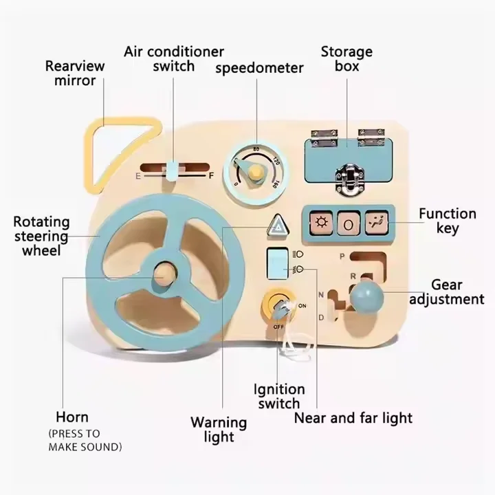 Juguetes Montessori Wooden Driving Steering Wheel Toy Kids Busy Board Hot Sale Early Educational Driver Pretend Play Toy Set - Image 4