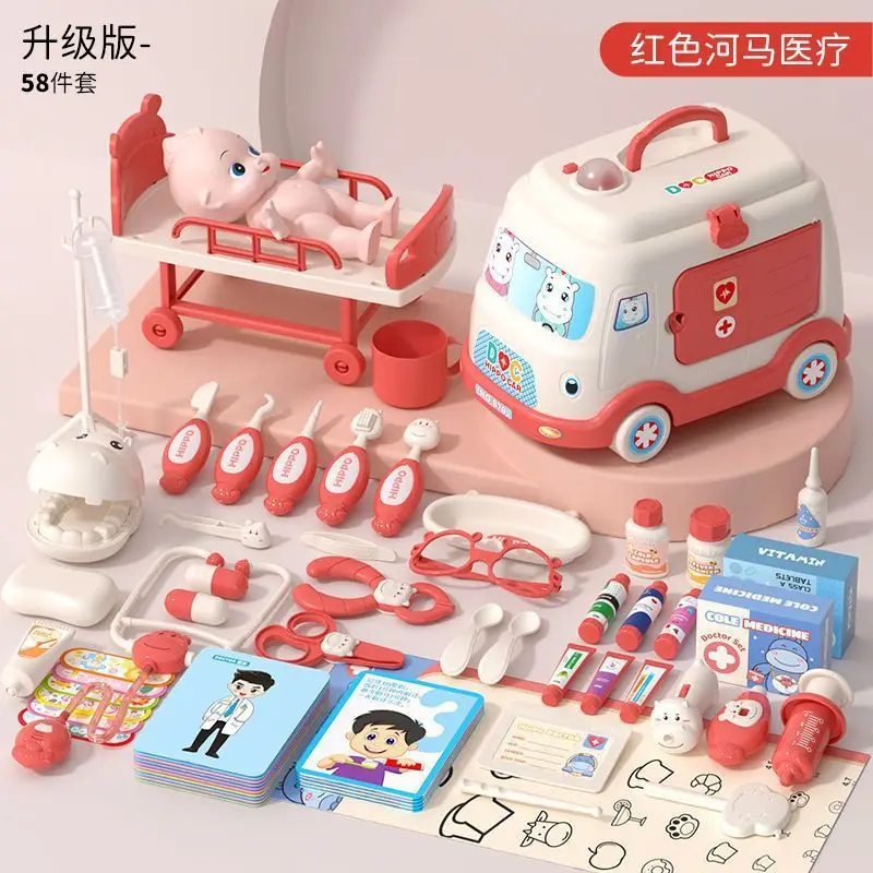 Wholesale Medical Kit with Storage Box Hippo Hot Sale Doctor Pretend Play Set with Light & Sound Dentist Role Play Set for Kids - Image 14