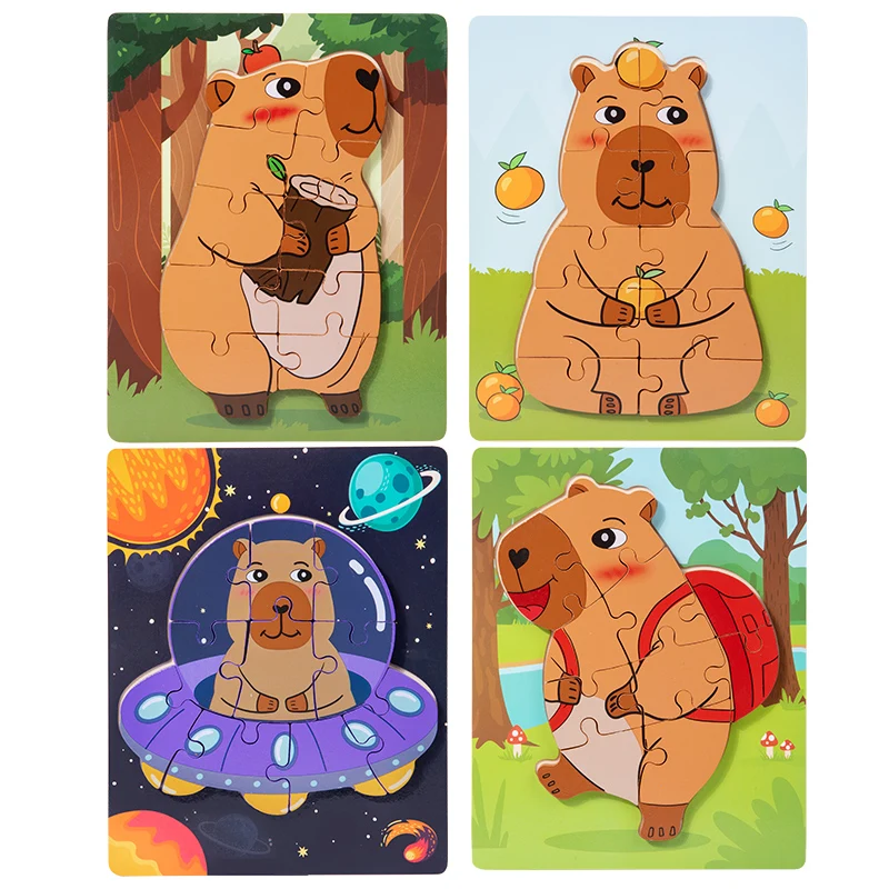 2025 New Wholesale Wooden Cartoon Animal 3D Puzzle Jigsaw Puzzle Activity Board Early Education Montessori Children's Toys - Image 7