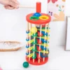 Montessori Children Hand-Eye Coordination Training Wood Toys Roll Wood Tower with Hammer Knock Games Knock Ball Drop Ladder
