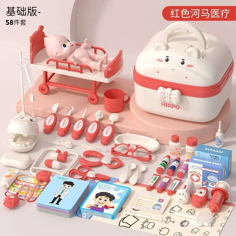 Wholesale Medical Kit with Storage Box Hippo Hot Sale Doctor Pretend Play Set with Light & Sound Dentist Role Play Set for Kids - Image 3