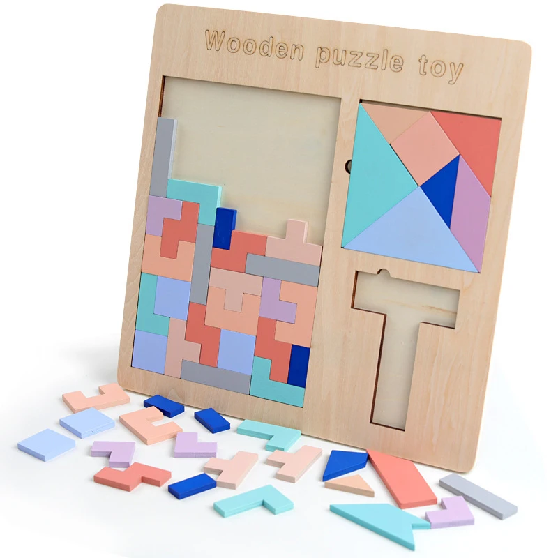 Wooden 3 in 1 Educational Puzzle Blocks DIY Montessori Wooden Brain IQ Training Paper Cutting Puzzle for Children 3 -6 Years Old - Image 2