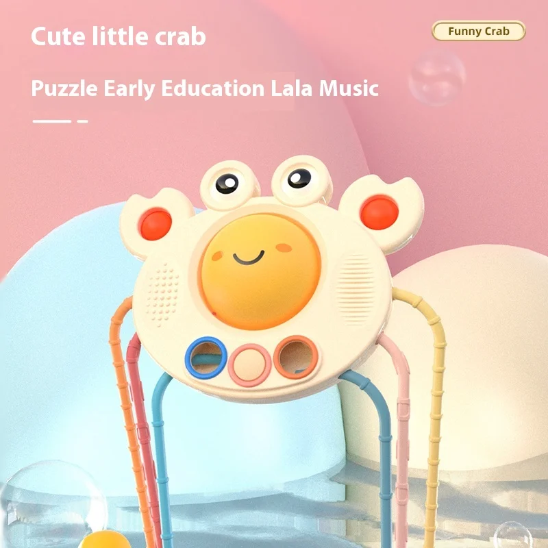 BJQ Cute Crab Soft Silicone Baby Rattles Sensory Pull String Montessori Educational Toy for Early Finger Training - Image 5