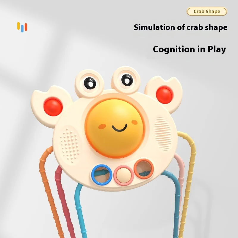 BJQ Cute Crab Soft Silicone Baby Rattles Sensory Pull String Montessori Educational Toy for Early Finger Training - Image 2