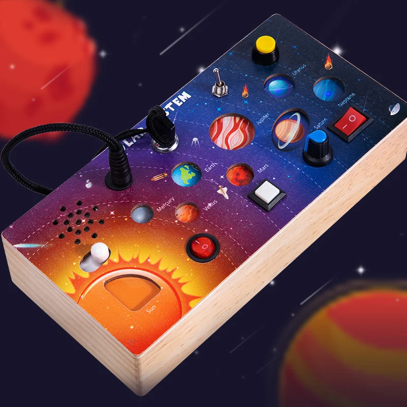 Wooden Space Planet Switch Simulation Busy Board Children's Early Education Educational Toy Montessori - Image 3