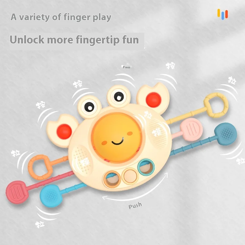 BJQ Cute Crab Soft Silicone Baby Rattles Sensory Pull String Montessori Educational Toy for Early Finger Training - Image 4