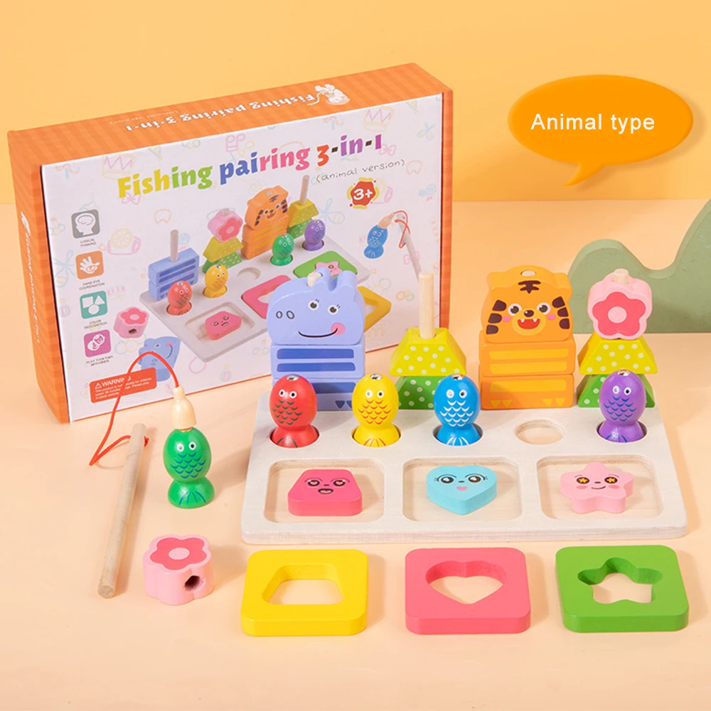 Wooden Montessori Early Learning Fishing Game Baby Shape Block Matching Number Animal Stacking Educational Toy - Image 7