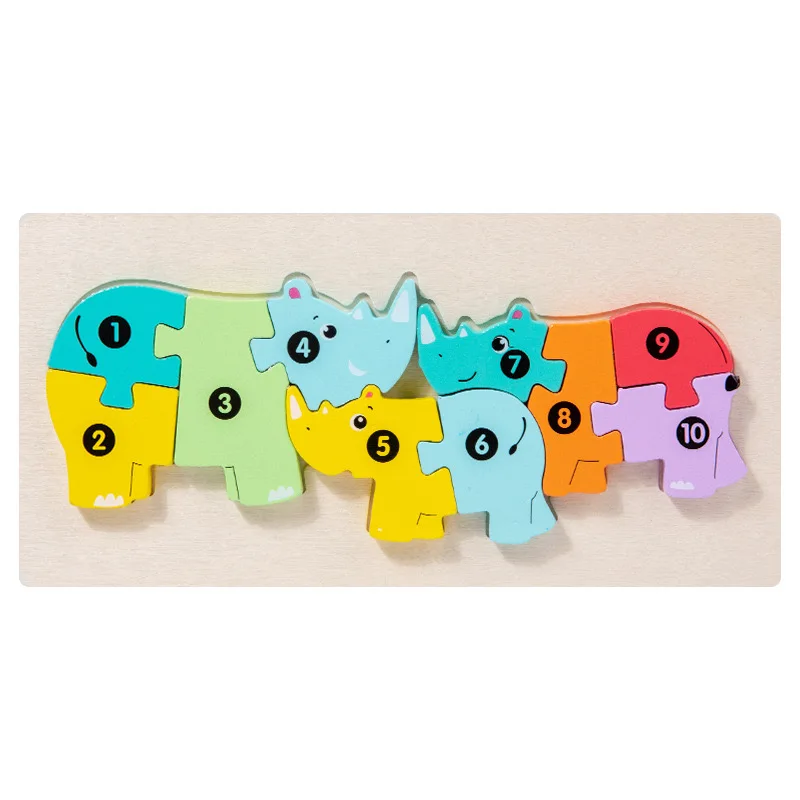 2024 Popular Funny Wooden 3d Puzzle Game Montessori Educational for Children Learning Jigsaw Wooden Animal Family Puzzle - Image 12