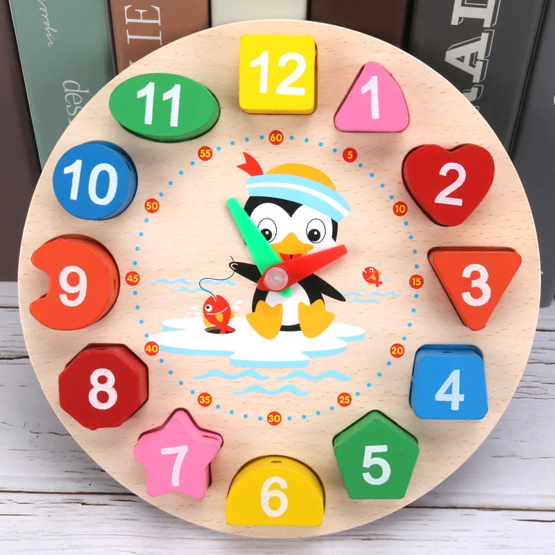 Kids Montessori Cartoon Animal Educational Wooden Beaded Geometry Digital Clock Puzzles Gadgets Matching Clock Toy - Image 4
