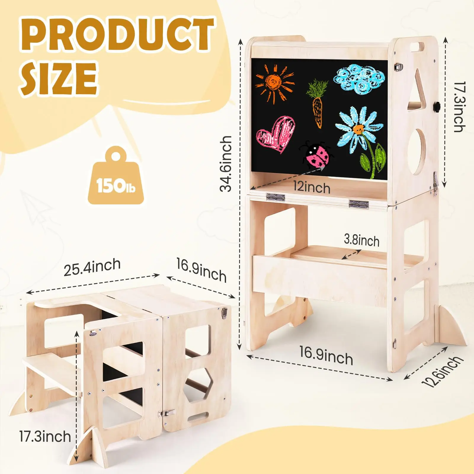 Customise Wooden Montessori Educational Learning Tower Kids Wooden Standing Tower - Image 2