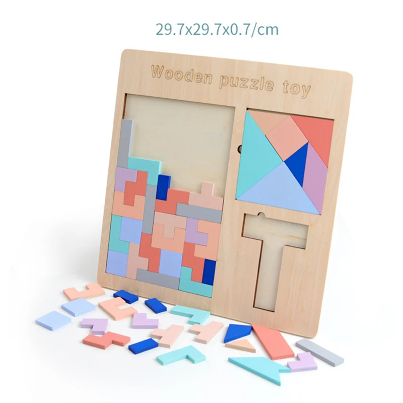 Wooden 3 in 1 Educational Puzzle Blocks DIY Montessori Wooden Brain IQ Training Paper Cutting Puzzle for Children 3 -6 Years Old - Image 6